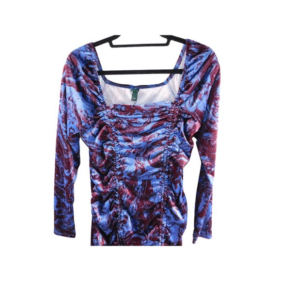 Wild Fable Ruched Velvet Mini Dress – Abstract Print Long Sleeve – Size L NWT - Picture 3 of 10